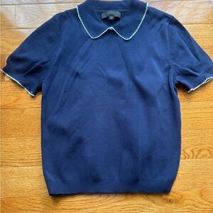 Zara Navy Blue Short Sleeve Sweater with collar